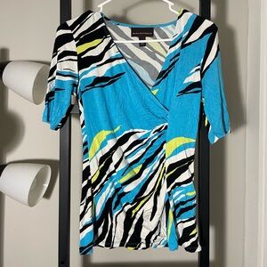 Dana Buchman Blue and Gray V-Neck Top